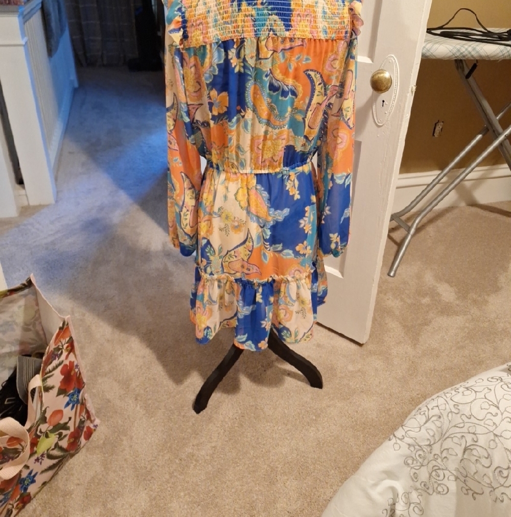 Boston Proper Floral Paisley Blue & Orange Women’s Dress - Picture 3 of 3